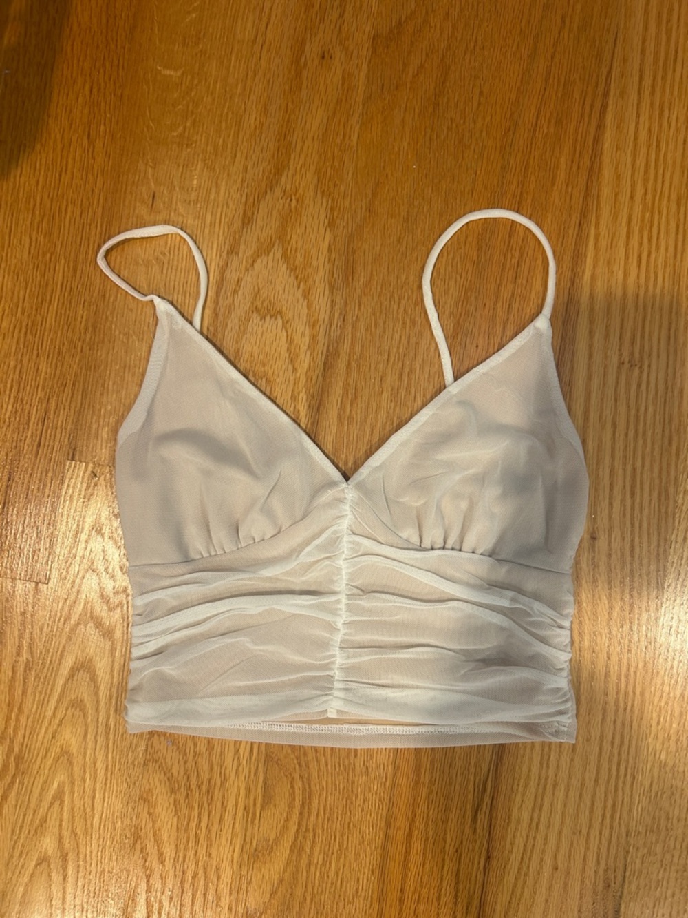 Blue Blush White Ruched Mesh Cropped Cami